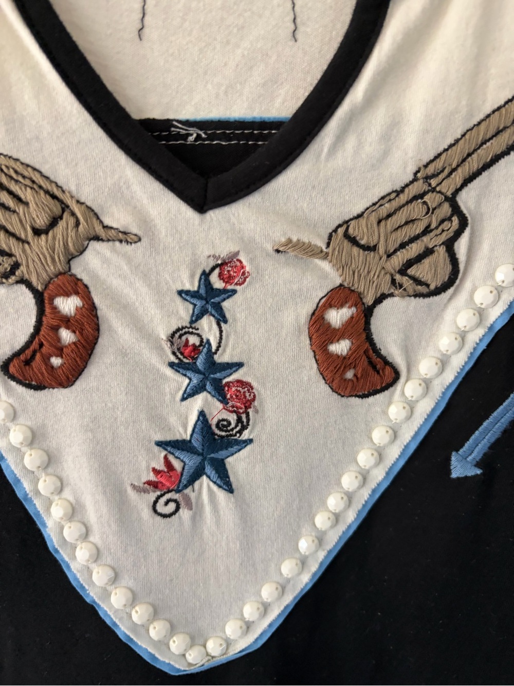 DDR Western Embroidered Black & Cream Short Sleeve Women's Top Saturday Night Sp - Picture 3 of 8